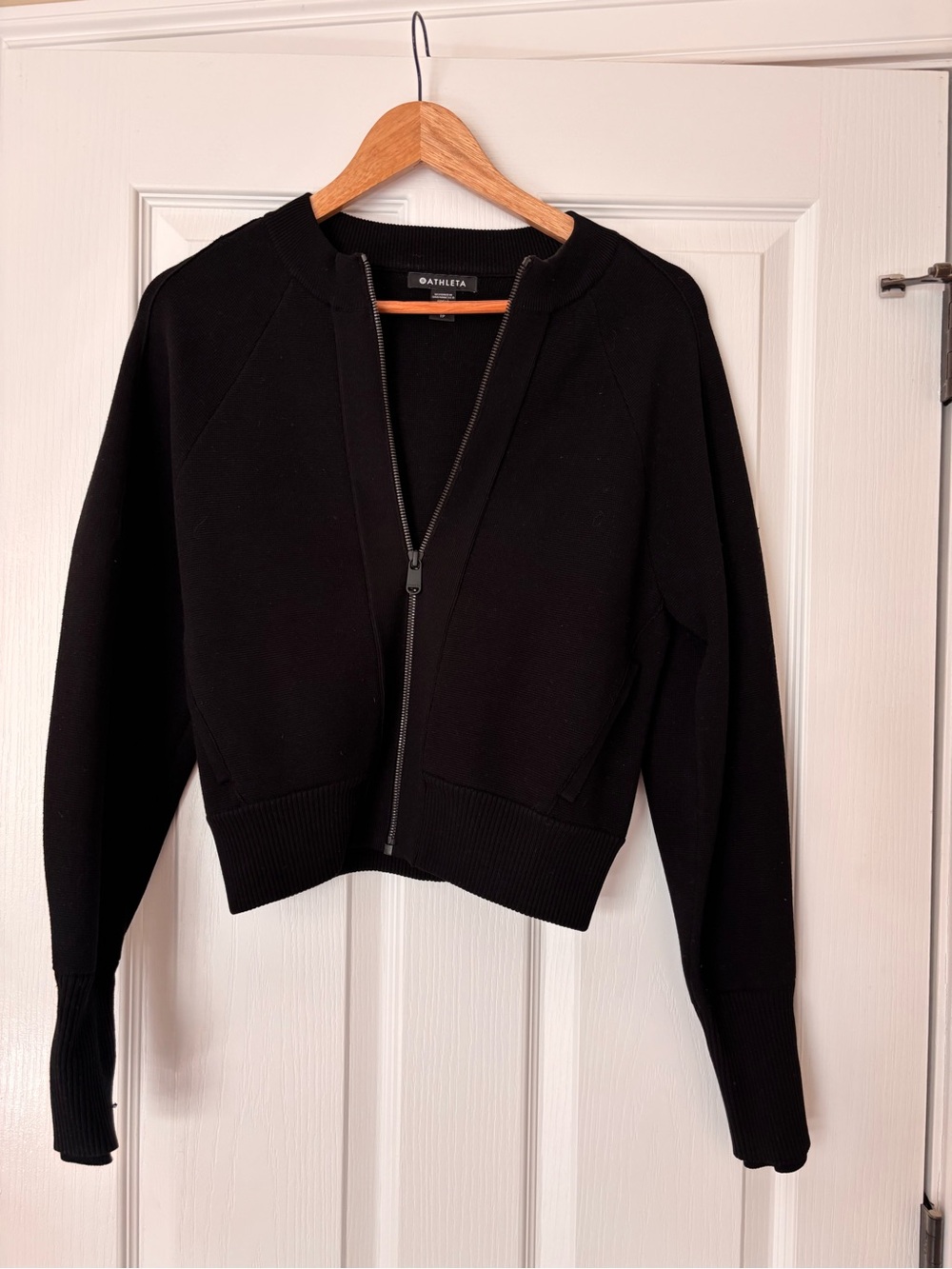 Athleta Black Zip-Front Knit Jacket